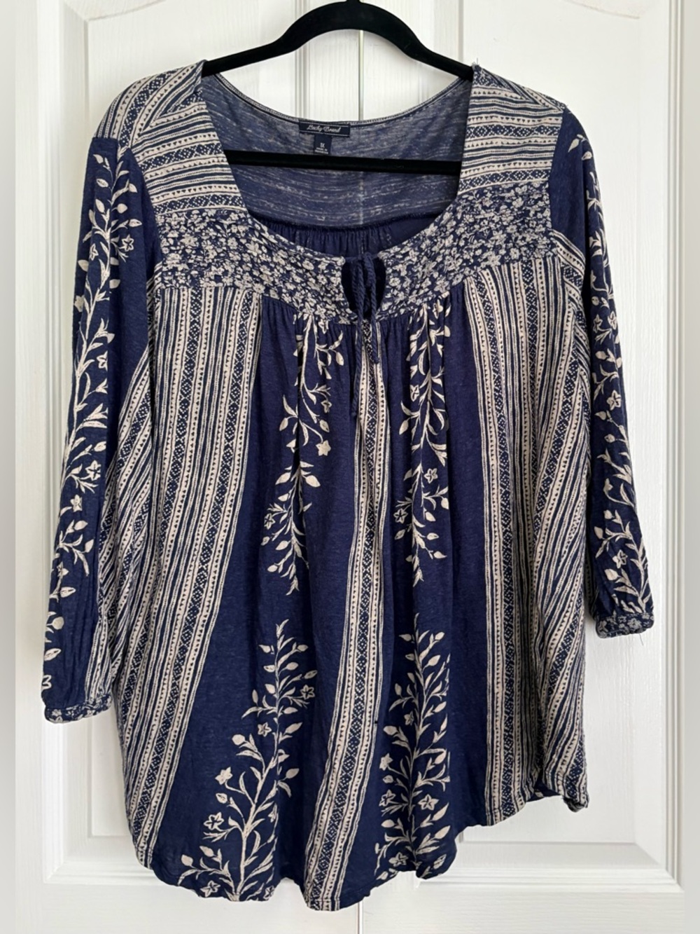 Lucky Brand Women’s Top, Blue Floral Tie, size 1X